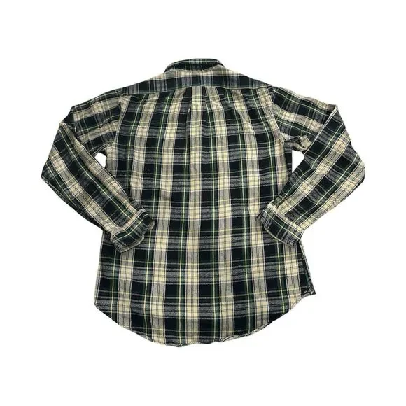 POLO RALPH LAUREN Custom Fit Shirt Navy Tan Plaid Thick Flannel Men’s Medium - Picture 2 of 5